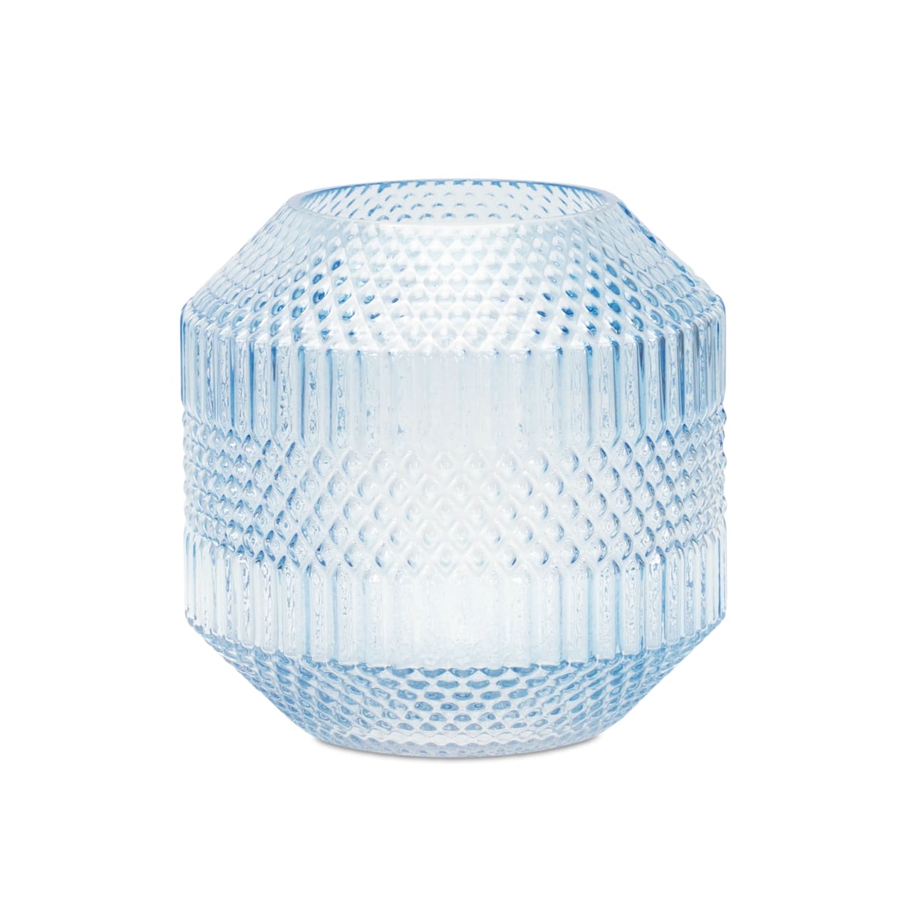 Blue Diamond Pattern Glass Vase or Candle Holder